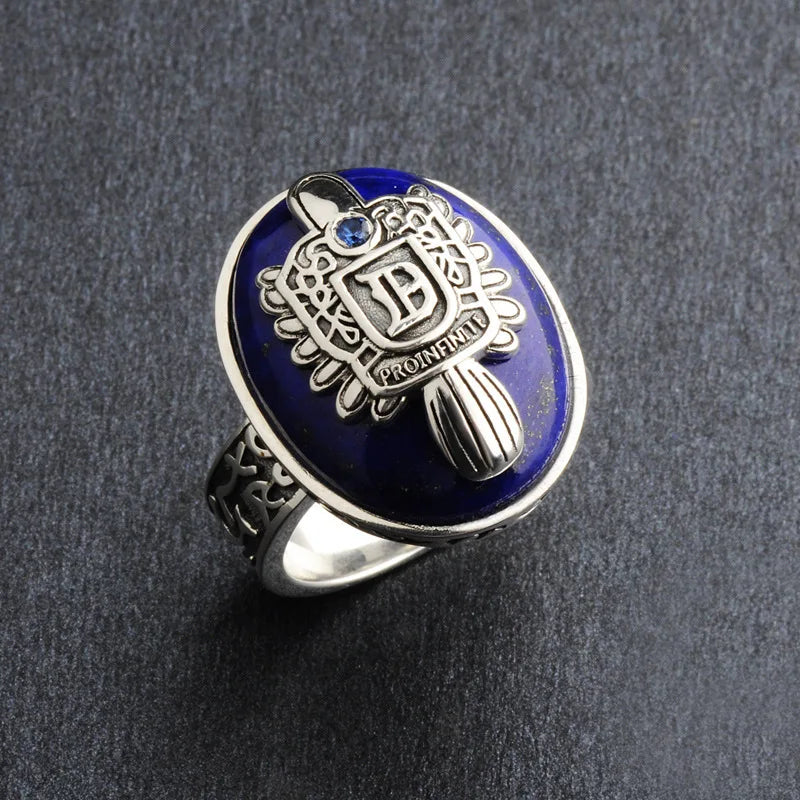 925 Sterling Silver Vampire Diaries Damon Lapis Lazuli Men's Ring