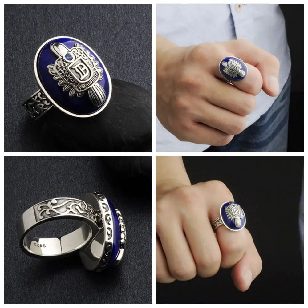 925 Sterling Silver Vampire Diaries Damon Lapis Lazuli Men's Ring