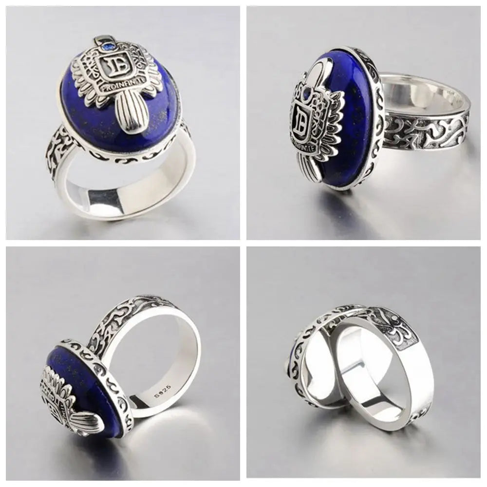 925 Sterling Silver Vampire Diaries Damon Lapis Lazuli Men's Ring