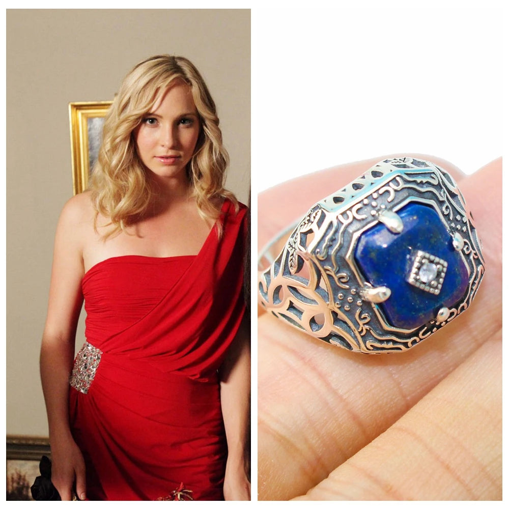 PARELEGZO 925 Silver Vampire Diaries Lapis Lazuli Daylight Ring – Caroline & Elena Inspired