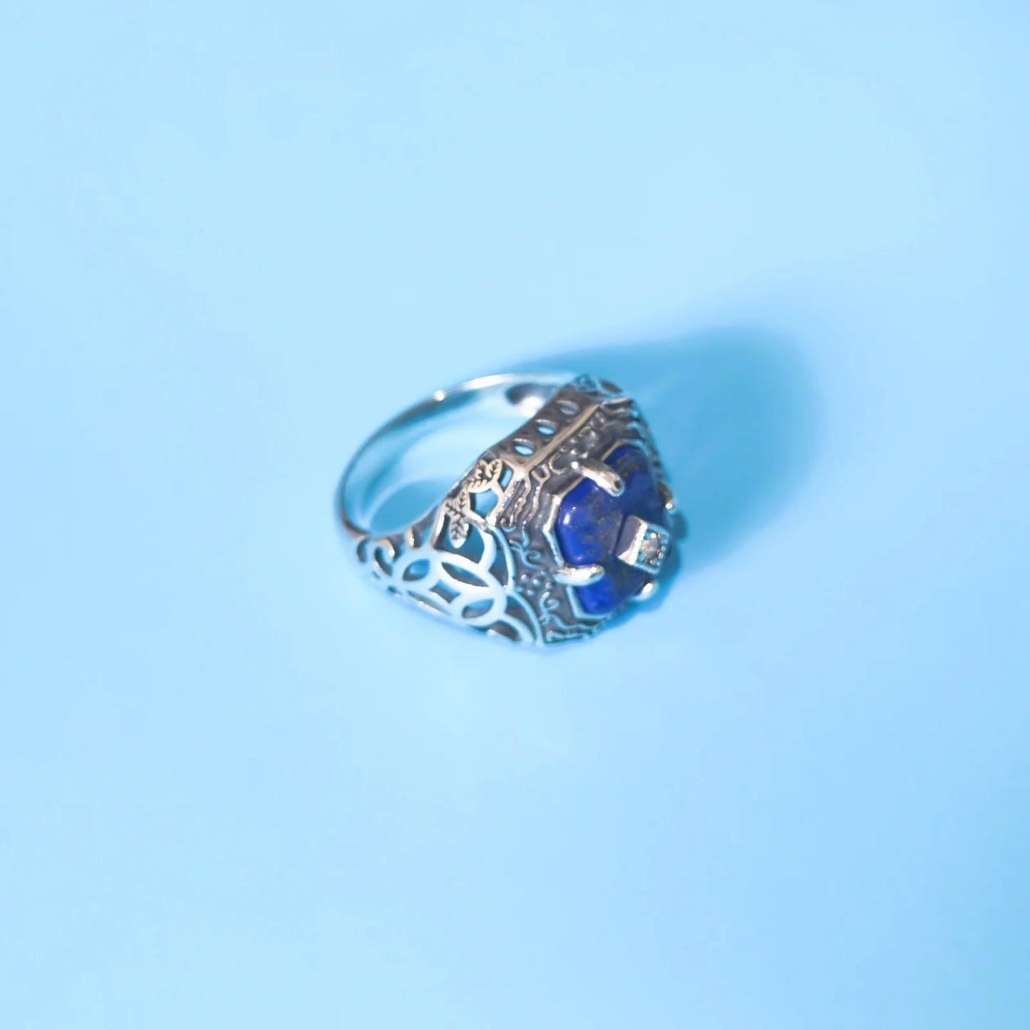 PARELEGZO 925 Silver Vampire Diaries Lapis Lazuli Daylight Ring – Caroline & Elena Inspired